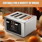 whall 4 Slice Touch Screen Toaster, Stainless Steel Toasters Digital Timer, Dual Control Panel Toasters，6 Shade Settings＆6 Bread Types, Smart Wide Slots, Bagel, Cancel, Defrost, Flat lever Silver