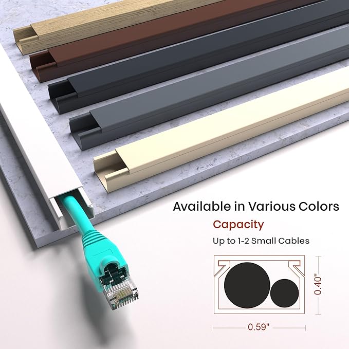 One Cord Channel Cable Concealer - 315in One-Cord Cover for Wall, Mini Wire Hider for 1-2 Wires, Paintable Electric Cable Cover for Outside, Wall Mount TV Cord Hider