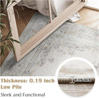 jinchan Vintage Floral 6x9 Area Rug for Living Room - Machine Washable Distressed Design Soft Throw Rug Ultra-Thin Non-Slip Large Carpet for Bedroom Nursery Dining Room Home Office (6x9ft, Light Grey)
