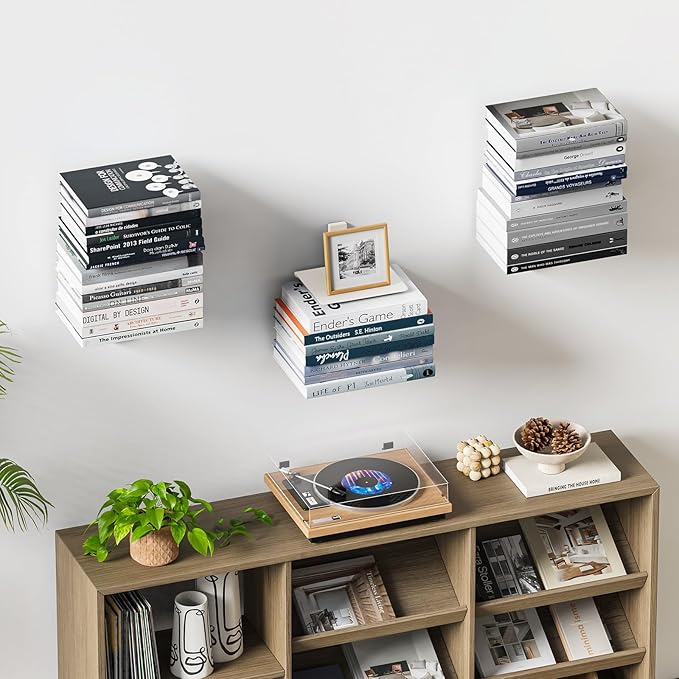 Floating Book Shelves for Wall, 2 Tier Invisible Floating Bookshelf, Vertical