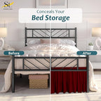 Shreem Linen Ruffled Bed Skirt with Split Corners, Gathered Style, 100% Microfiber, 8-Inch Drop, Dust Ruffle Bedskirt with Platform, Full-XXL, Burgundy