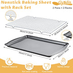 Gymdin Baking Sheet with Cooling Racks - 17'' x 11" x 0.5" Carbon Steel Cookie Sheets for Baking [2 Sheets + 2 Racks], Nonstick Baking Pans, Perfect for Baking, Roasting, and More