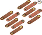 MECCANIXITY Pack of 10 Leather Cable Straps Cord Organizer 63x16mm Portable Cable Leather Clips Light Brown Earphone Cord Management for Cable, Wire