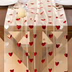 Socomi Valentine's Day Red Heart Table Runner Gauze Sheer Romantic Sequin 10FT Glitter Metallic Foil Dining Wedding Birthday Party Baby Shower Holiday Centerpiece Table Decor 3pcs Beige