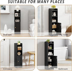 Lomojo Small Bathroom Storage Cabinet, Toilet CabinetFreestanding Bathroom Organizer for Small Spaces, Narrow Toilet Paper Corner Floor with Door and Shelves,Black