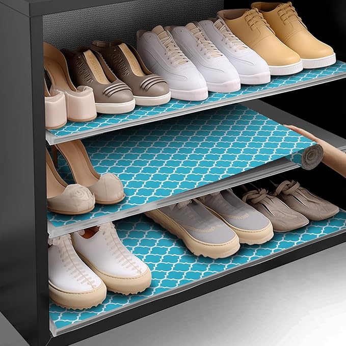 Shelf and Drawer Liner for Kitchen Cabinets Non-Adhesive, Strong Grip Non-Slip Thickened Cabinet Liners for Shelves, Waterproof Mats for Dresser Cupboard, Green/White, 23 in x 20 Feet