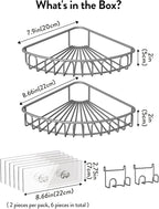 Orimade Corner Shower Caddy with 2 Hooks Wall Mounted Metal Bathroom Shelf Storage Organizer Adhesive No Drilling 2 Pack, Grey Only for 90-Degree Corner