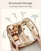 BAGSMART Makeup Bag Travel Cosmetic Bag, Large Make Up Bag Flat Open Toiletry Bag for Women, PU Leather Travel Essentials Organizer Case, Wide-open Pouch for Skincare, Brushes, Black Checkerboard