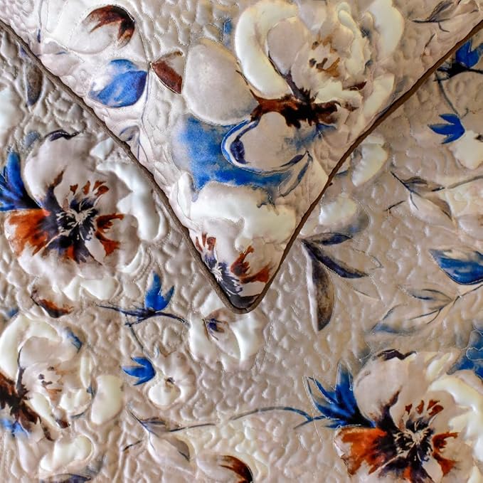 The HomeCentric King/Queen/Twin Ivory Luxury Queen 74"x18" Bed Runner Without Pillow Cover, Floral, Quilted Bed Scarf on Satin Fabric - Floral Harmony