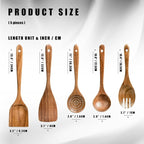 HSM Wooden Spoons for Cooking – 5-Piece Wooden Utensil Set, Non-Stick Safe, Easy-to-Clean Natural Acacia Wood Kitchen Utensils, Ideal for Cooking, Stirring, and Serving at Home