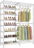 VIPEK S2 Heavy Duty Clothes Rack with Shoe Shelves Freestanding Clothing Rack with 8-Tier Shoe Rack, Double Hanging Rod, Adjustable Shelf, Walk in Closet Organizer Garment Rack, White