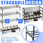 Teenyyou 4 Pcs Expandable Shoe Rack 17 ''-30 '' Adjustable Shoe Shelf Metal 1 Tier Rack Black Stackable Organizer for Cabinet Entryway Closet Doorway Front Door Small Space Dorm Room Storage
