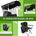 Romswi Large Folding Canopy Camping Chairs for Adult 2 Pack, Portable Outdoor Chairs with Sunshade,Cup Holder & Side Pocket for Camping, Fishing, Beach, Backyard, Black