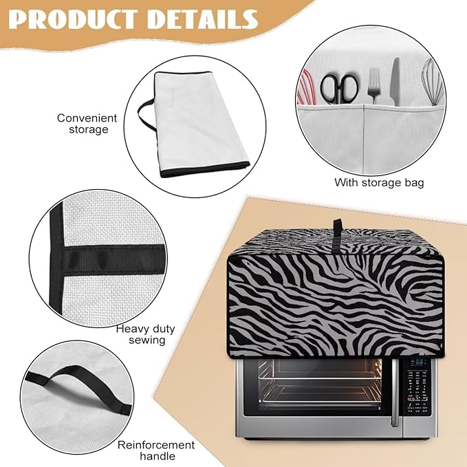 Grey Zebra Print Microwave Oven Dust Cover Dust-Proof Waterproof Microwave Toaster Oven Cover Easy to Clean Kitchen Machine Covers Case Protections Protector, M
