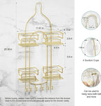 SRIWATANA Shower Caddy Hanging, Bathroom Organizer, No Drilling Shelves Over Shower Head, Bath Rack Holder with Hooks for Razors and Sponge - Gold