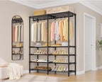 VIPEK S2 Heavy Duty Clothes Rack with Shoe Shelves Freestanding Clothing Rack with 8-Tier Shoe Rack, Double Hanging Rod, Adjustable Shelf, Walk in Closet Organizer Garment Rack, Black