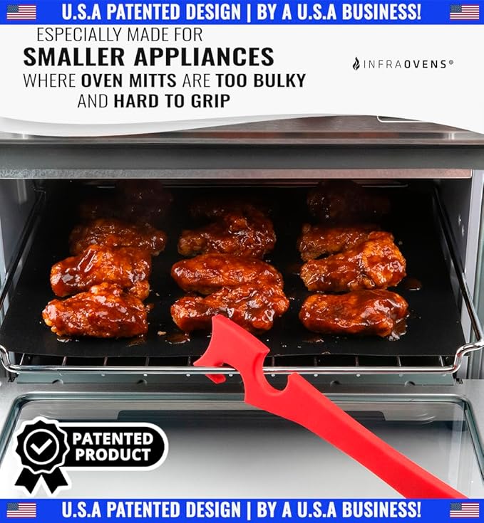 INFRAOVENS Silicone Oven Rack Push Pull Tool with Longer Handle, Shelf Puller for Air Fryer Toaster and Oven, Stick with Hook Tool for Small Kitchen Appliances, Cool Kitchen Gadgets and Accessories