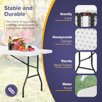 Dopinmin 8FT Plastic Camping Table Foldable Outdoor Dining Table Portable Party Table with Carrying Handle for Parties Wedding BBQ Camping Dining Kitchen,White