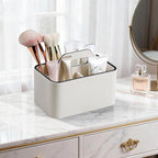 Caddy Organizer with Handle, PU Leather Remote Control Holder Desk Caddy, Portable Makeup Remote Organizer for Table, Nightstand, Office (Cream)