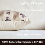 Amor Virisso Floral Throw Pillow Covers 22x22 Set of 2 Block Print Pillow Covers Neutral Floral Striped Farmhouse Decorative Pillow Covers for Sofa Couch Bed, Brown