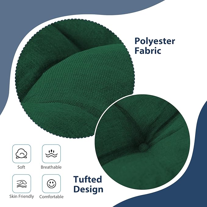 Chair Cushions for Dining Chairs, Seat Cushions for Kitchen Chairs, Indoor Seat Cushions with Ties, Tufted Foam Chair Pads, Non Slip Chair Cushions Set of 4, 15.5" x 15.5" x 4", Dark Green