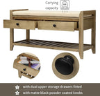 LUMISOL Storage Bench, Shoe Rack with Upholstered Seat and 2 Drawers, Solid Wood Entryway Storage Bench with Shoe Rack for Entryway, Living Room, Bedroom, Antique Navy