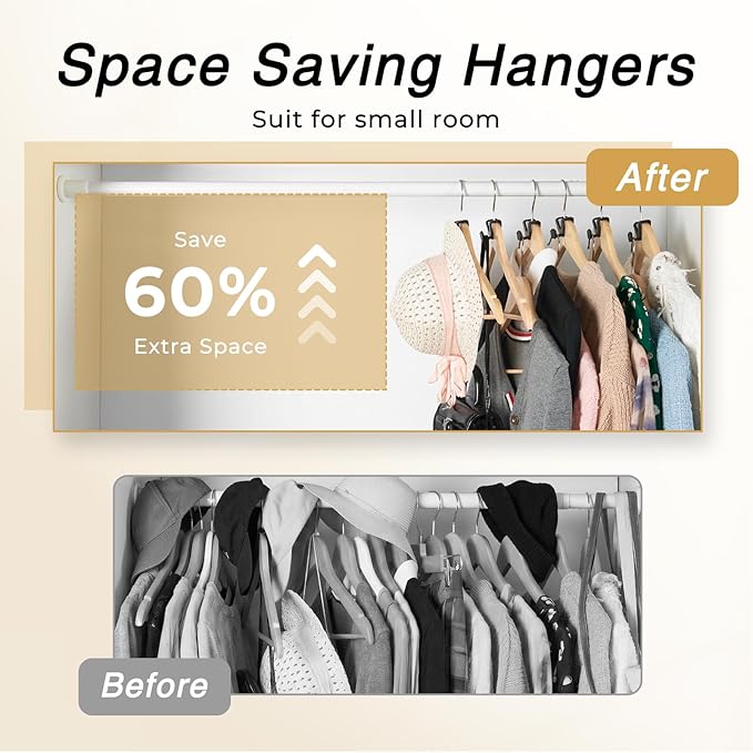 HOUSE DAY Space Saving Hanger Hooks 60 Pack, Black Clothes Hanger Connector Hooks, Heavy Duty Hanger Hooks Space Saver, Premium College Dorm Room Essentials, Good Closet Organizers and Storage