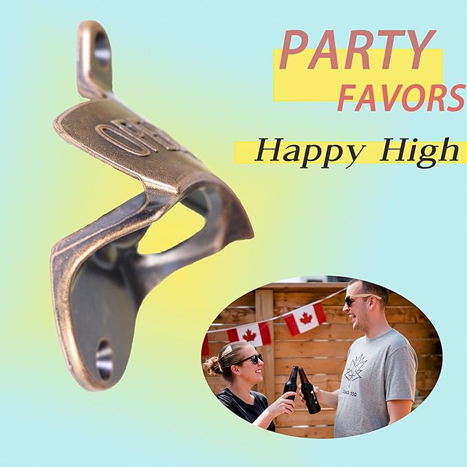 Retro Bottle Cap Opener Mountable - Stationary Wall Beer Bottle Opener Antique Copper - Cooler Mount Beer Bottle Top Opener Bulk Open Here (15 PCS)