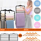 2-Pack Velvet Pants Hangers - Space Saving Multi-Layer Non-Slip Closet Organizers for Jeans, Trousers & Scarves - Ideal Dorm Room Storage Solution for Small Spaces