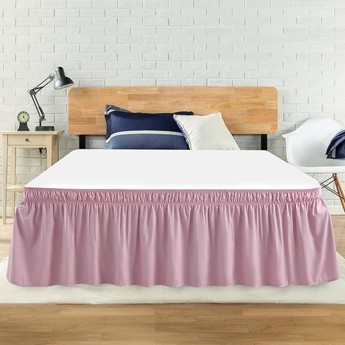 Full Bed Skirt, Elastic Wrap Around Bed Skirt Full Size, Bed Skirts for Adjustable Bed, Easy Fit with 18" Drop Length Tailored Drop Dust Ruffle (Pink)