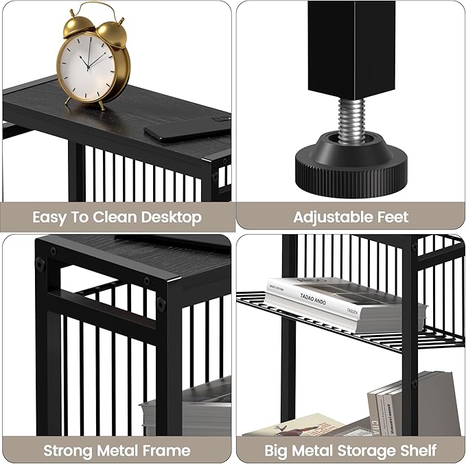 End Table Set of 2 for Small Space, 3-Tier Narrow Side Table with Magazine Holder,Slim Nightstand, Skinny Snack Couch Table in Living Room, Bedroom Study and Balcony (Black)