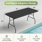 5ft Folding Table, Heavy Duty Plastic Card Table with Foldable Steel Legs, Metal Frame Support up to 500 lb, Portable for Indoor, Outdoor, Picnic, Camping, Dining, Party, Black
