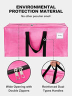 HOMESURE Supports 200lbs Heavy Duty Moving Bags - Strong Zipper & Wrap-Around Handles - Water-Resistant Storage Totes, Durable Alternative to Moving Boxes - 4 Pack - Pink