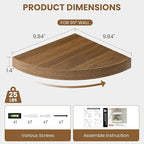 Fun Memories Floating Corner Shelves Set of 2 - Rustic Wood Wall Mounted Storage and Display Shelves for Living Room, Bedroom, Kitchen, Bathroom - Space Saving Home Decor, Walnut