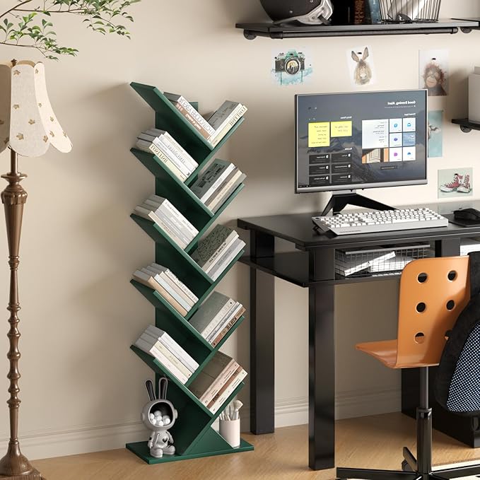 SHEEPAM 10 Tier Tree Book Shelf, Floor Standing Wood Bookshelf