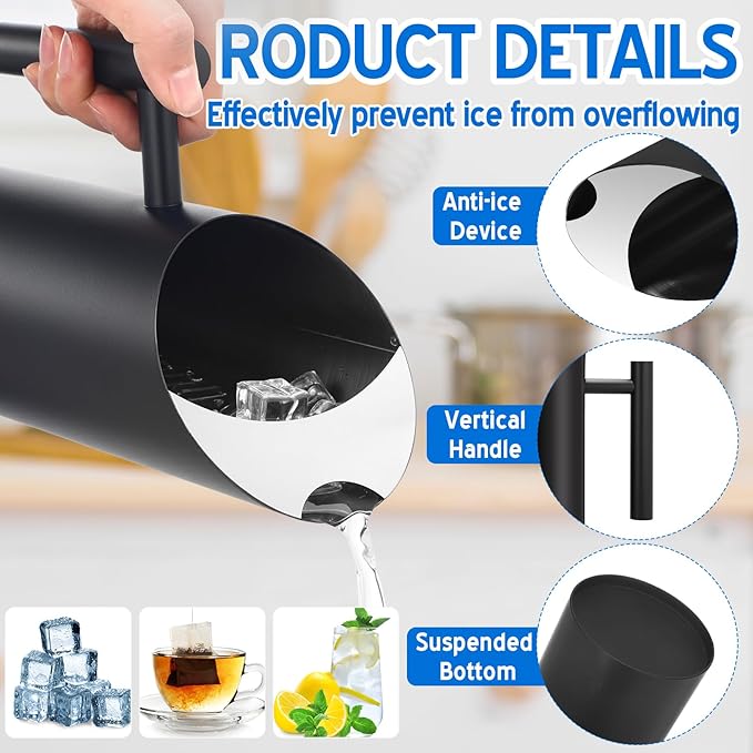 Funnymoom 3 Pack 35oz/1.0l Stainless Steel Water Pitcher Modern Metal Pitcher with Ice Guard Black Carafe Drink with Handle or Iced Hot Drink Tea Juice Coffee Beer