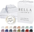 Bella Coterie 6 Piece Luxury Bamboo Viscose California King Size Sheet Set | 100% Organically Grown | Cooling for Hot Sleepers | 18" Deep Pocket | Soft & Hypoallergenic | 4 Pillowcases [White]