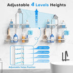 Sewulidon Aluminum Alloy Hanging Shower Caddy for Handheld Shower Heads,Rustproof Hose Shower Organizer 4 Levels Height Adjustable Shower Rack with Hooks,Razor Holder,Soap Holder