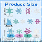 14 PCS Snow Birthday Party Decor Princess Wonderland Banner Glittery Snowflakes Hanging Swirls Snowflakes Honeycomb Table Centerpieces for Girl Princess Birthday Wedding Baby Shower Party Supplies