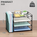 Marbrasse Desk Organizer and Accessories，4-Tier Paper Letter Tray Organizer with File Holder，Desk Accessories & Workspace Desktop Organizers for School Home Office Supplies (Black)