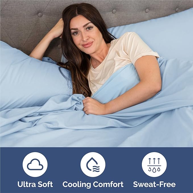 King Size 4 Piece Sheet Set - Comfy Breathable & Cooling Bed Sheets Set - Hotel Luxury Bedding for Women, Men, Kids, Teens, Boys & Girls - Deep Pockets, Soft and Wrinkle Free - Oeko-Tex - Light Blue