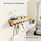 SWTYMIKI Key Holder Wall Mount-Wooden Key Hooks for Wall with Mail Organizer & 6Hooks, 2Installation Ways Key Hanger, Key Rack with Shelf for Entryway Living Room Bedroom Home Decor Wood+Black