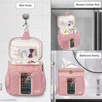 Portable Shower Caddy College Dorm Essentials (Full Size Bottle Compatible), Toiletry Bag for Women Men, Hanging Makeup Bag with Quickly Dry Mesh Base for Travel,Gym & Camping,Pink