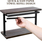 MyGift Kitchen Countertop Paper Towel Holder and Condiment Display Shelf Rack, Rustic Burnt Wood and Metal Towel Dispenser with Top Shelf for Bathroom or Kitchen