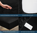 Royale Linens 400 Thread Count 100% American Grown Cotton Fitted Sheet Queen Size - All Around Elastic Fitted Sheet - Luxury Sateen Weave - Snug Fit Bottom Sheets Fit Up to 16" (Queen,Night Black)