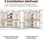 Industrial Pipe Clothing Rack, Heavy Duty Adjustable Garment Hanger with Shelves, 2 Installation Methods Closet Storage System for Wardrobe Organization (Black, 80" H x 86" W)