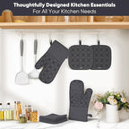 Oven Mitts and Pot Holders Set with Dishcloths, 500 Degree Heat Resistant Oven Gloves and Hot Pads, Premium Soft Cotton Kitchen Mittens and Dish Cloth Sets-Deep Grey
