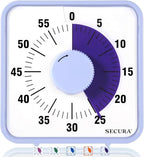 Secura 7.5 Inch Visual Timer, 60 Minute Oversize Visual Countdown Timer for Kids and Adults, Durable Mechanical Time Management Tool (Violet)