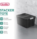 Sterilite 18-Pack Plastic Storage Bins with Lids, Stackable Containers, 19 Gallon, Black