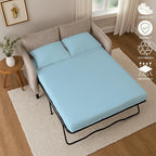 Sleeper Sofa 4 Piece Bed Sheet Set Premium Quality 100% Cotton 500 Thread Count, Smooth & Super Soft Sateen Weave, Extra Soft Bed Sheets, Wrinkle Free, 6 Inch Deep Pocket (Queen, Light Blue)